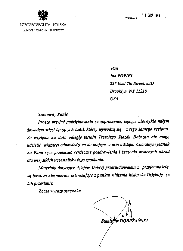 Letter from the Minister of Defense